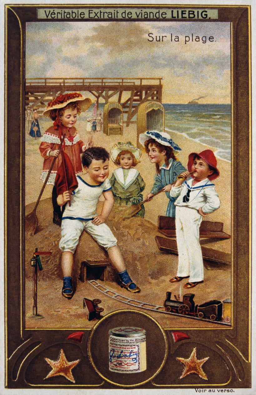 Leibig kártya francia gyerekeket ábrázol a tengerparton 1890 alkotó: Unknown artist