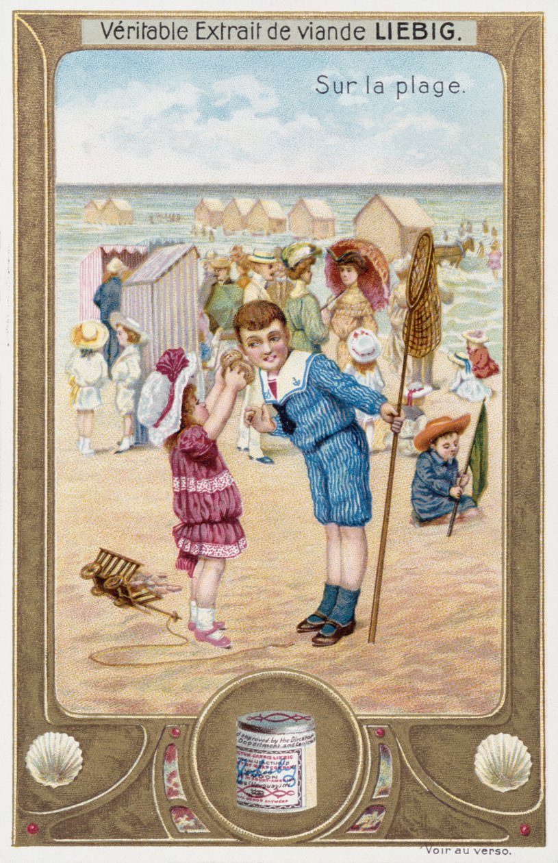 Leibig kártya francia gyerekeket ábrázol a tengerparton 1890 alkotó: Unknown artist