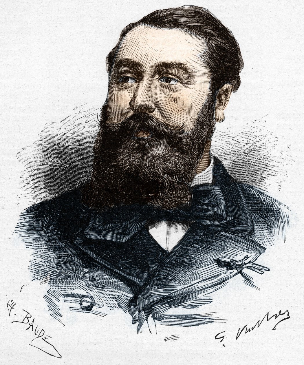 Leo Delibes (1836-1891), francia zenész és zeneszerző. Charles Baude fametszete Gaston Vuillier nyomán – a „” Le Monde Illustré”-ben, 1883. április 28-án. alkotó: Unknown artist