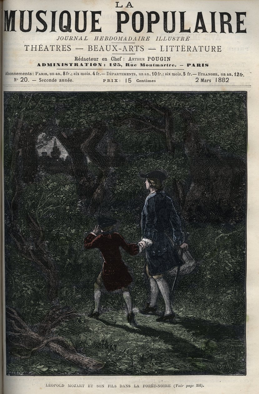 Leopold Mozart és fia, Wolfgang Amadeus a fekete-erdőben - Leopold Mozart és fia, Wolfgang Amadeus a fekete erdőben Németországban - metszet a „populáris zene”-be, illusztris hetilap - 1882 alkotó: Unknown artist