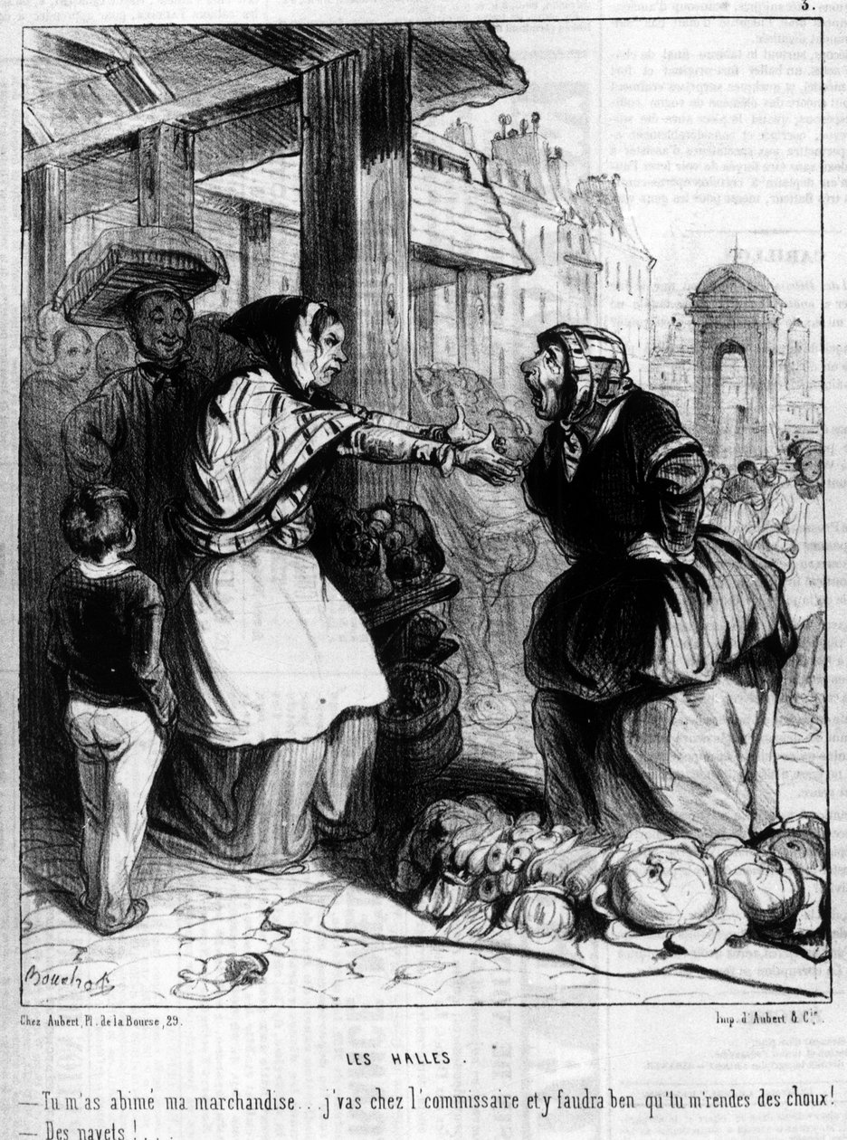 Les Halles - Marchandes veszekedik a Halles de Parisban, -in „Charivari”” 1844.10.14. alkotó: Unknown artist