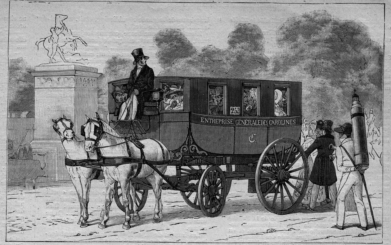 Les Omnibus de Paris a 19. században: Caroline - metszet 1892-ből alkotó: Unknown artist