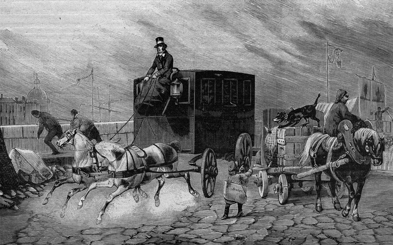 Les Omnibus de Paris a 19. században: la Bearnaise - metszet 1892-ből alkotó: Unknown artist
