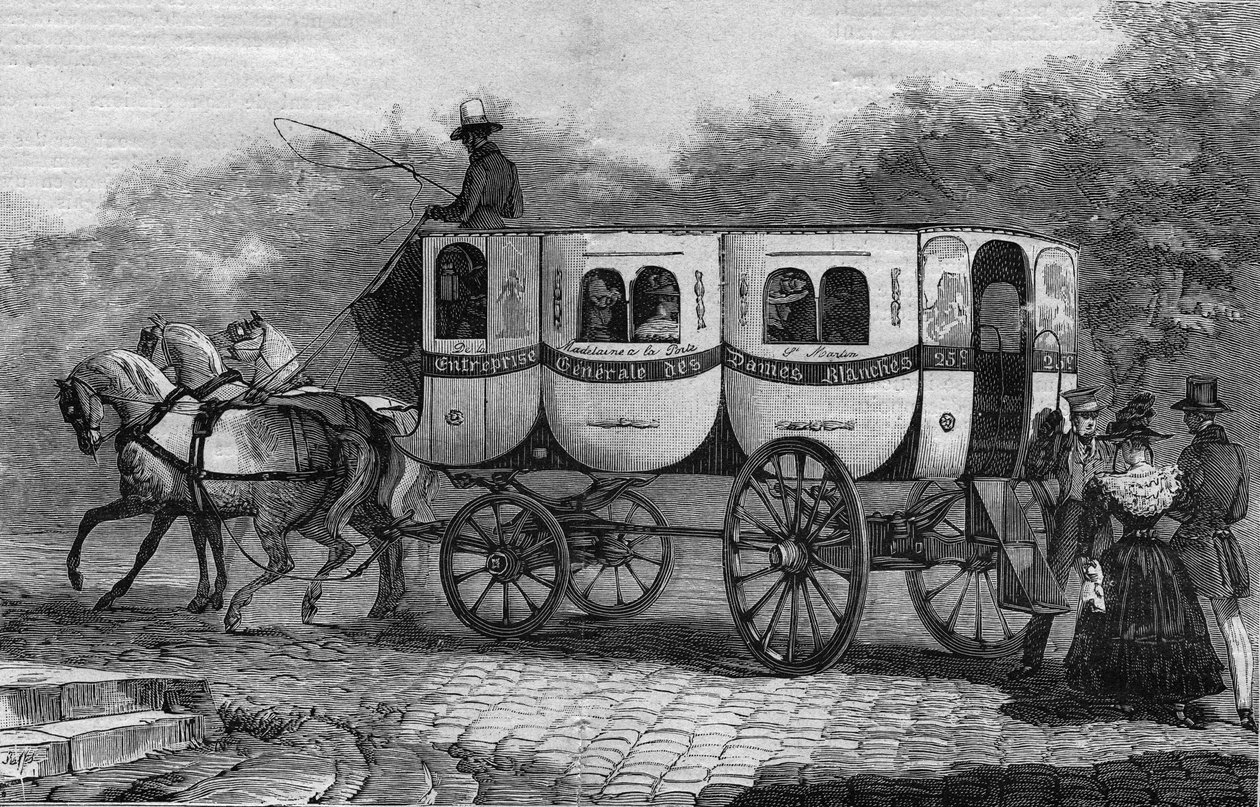 Les Omnibus de Paris a 19. században: la dame blanche - metszet 1892-ből alkotó: Unknown artist
