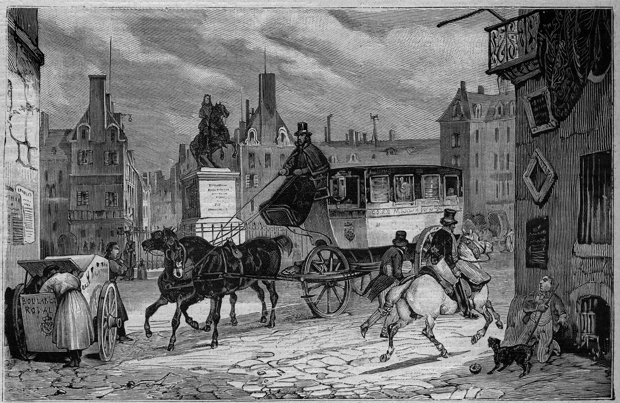 Les Omnibus de Paris a 19. században: tricikli - metszet 1892-ből alkotó: Unknown artist
