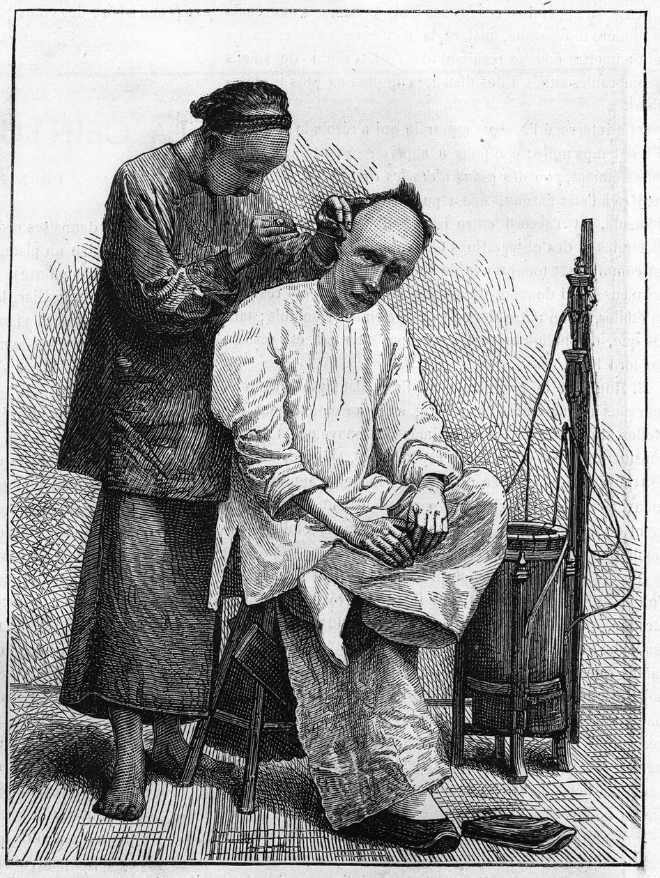 Élet Kínában a 19. században: Az utazó borbély. alkotó: Unknown artist