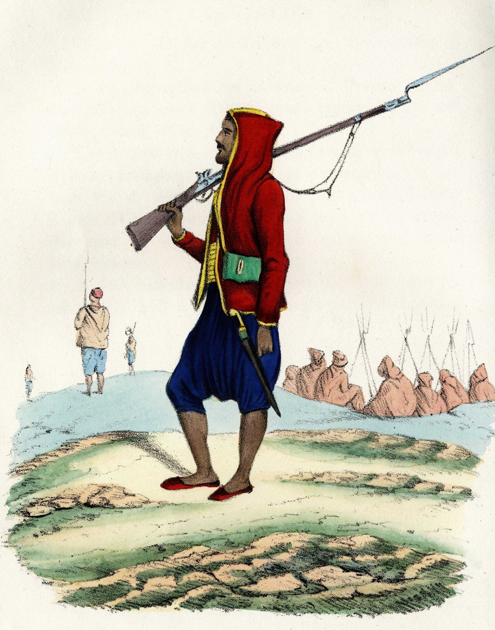Abd-el-Kader emír könnyűgyalogsága, az afrikai francia hadsereg ellenállása az algíri expedíció során 1830-ban. In”” Storia d