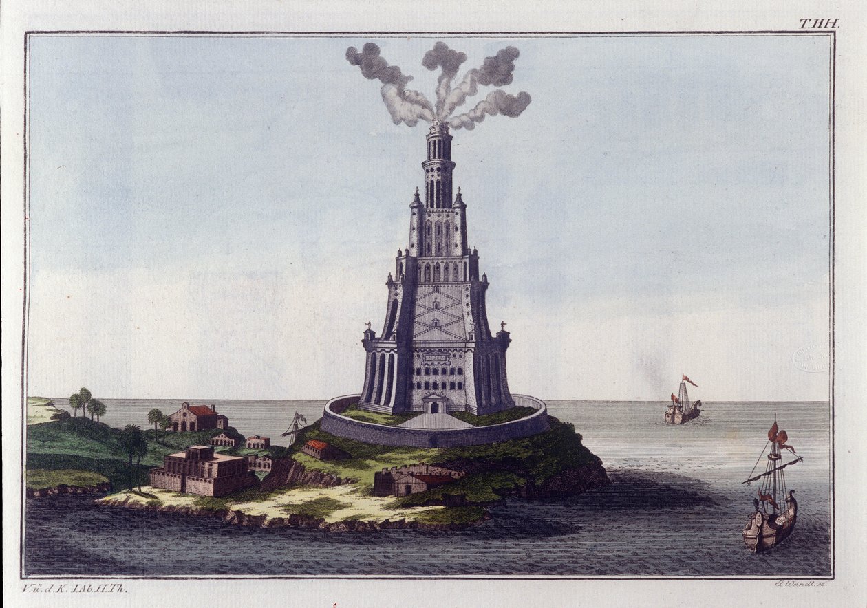 Alexandriai világítótorony. század elejéről származó metszet. alkotó: Unknown artist