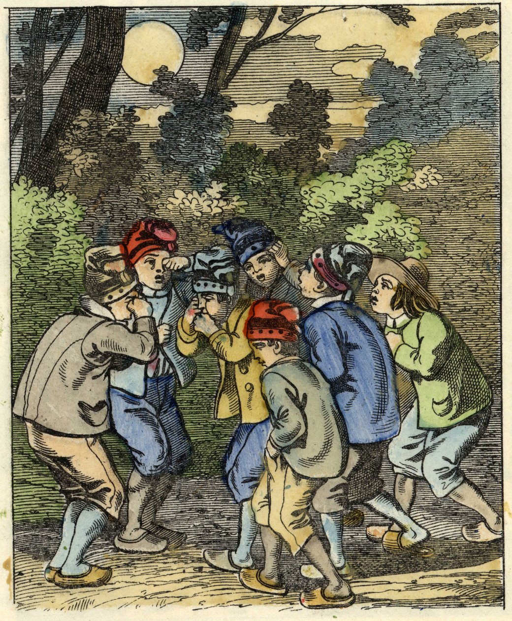 A kis Poucet és testvérei Elveszett az erdőben. Illusztráció Charles Perrault „Le Petit Poucet” című meséjéhez alkotó: Unknown artist