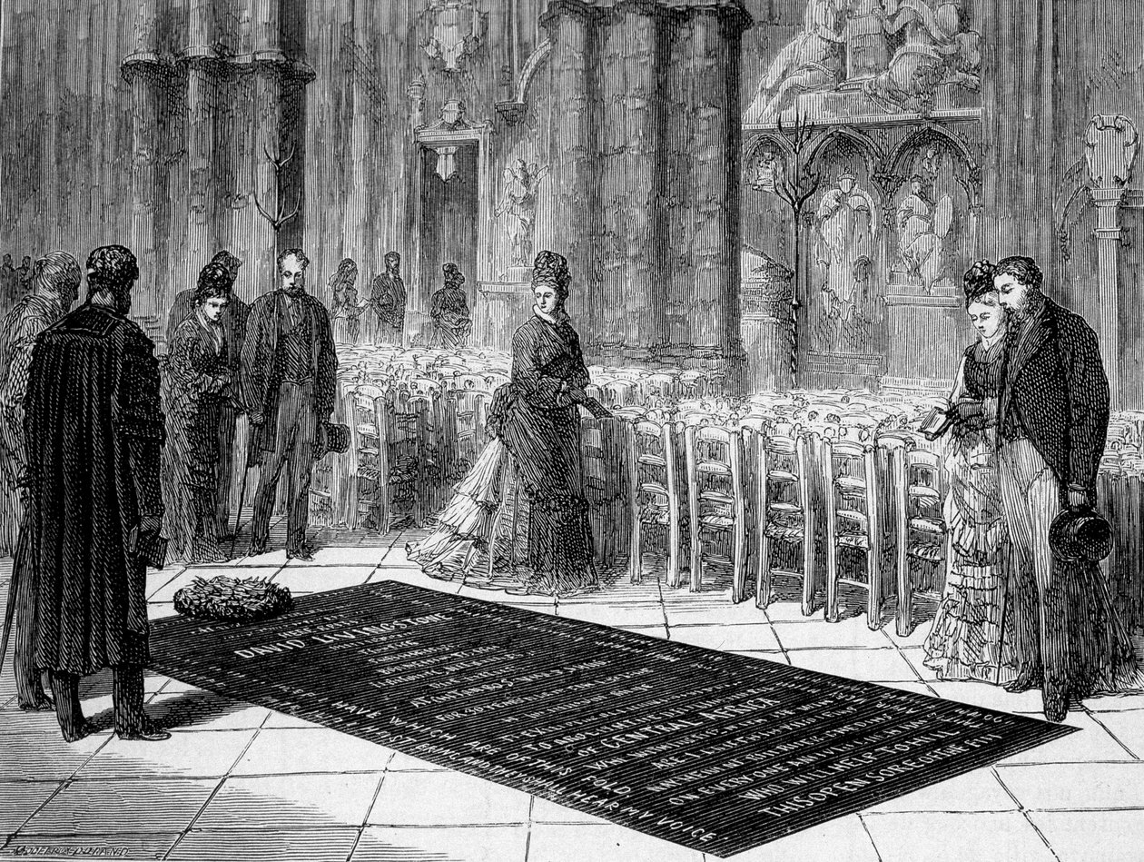 Livingstone sírja a Westminster Abbey-ben – „” Livingstone utolsó utazása 1866-1873”” a „” Tour du Monde”-ban”, 2. szem. 1875 alkotó: Unknown artist