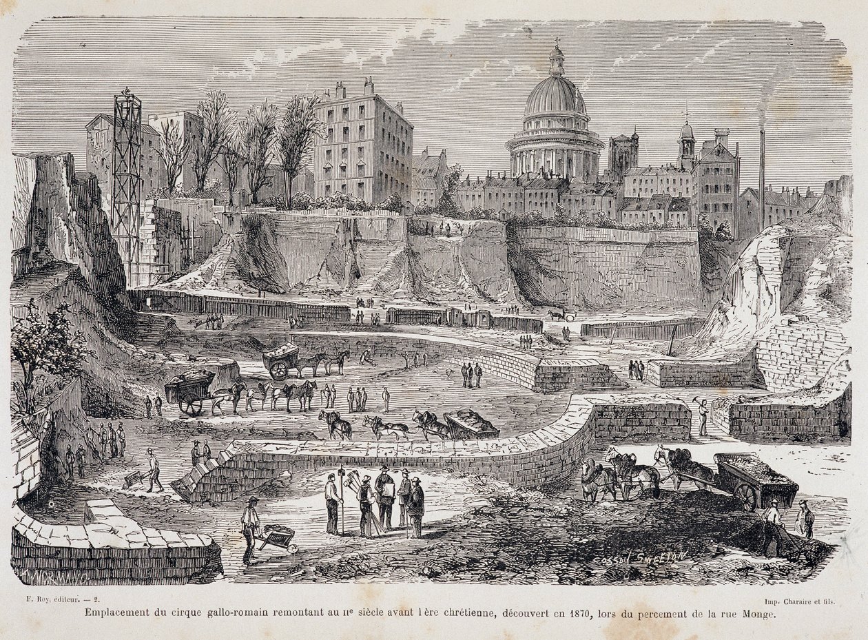 Az 1870-ben, a Rue Monge fúrása során felfedezett gall-római cirkusz helye, amely a keresztény korszak előtti 3. századból származik. alkotó: Unknown artist