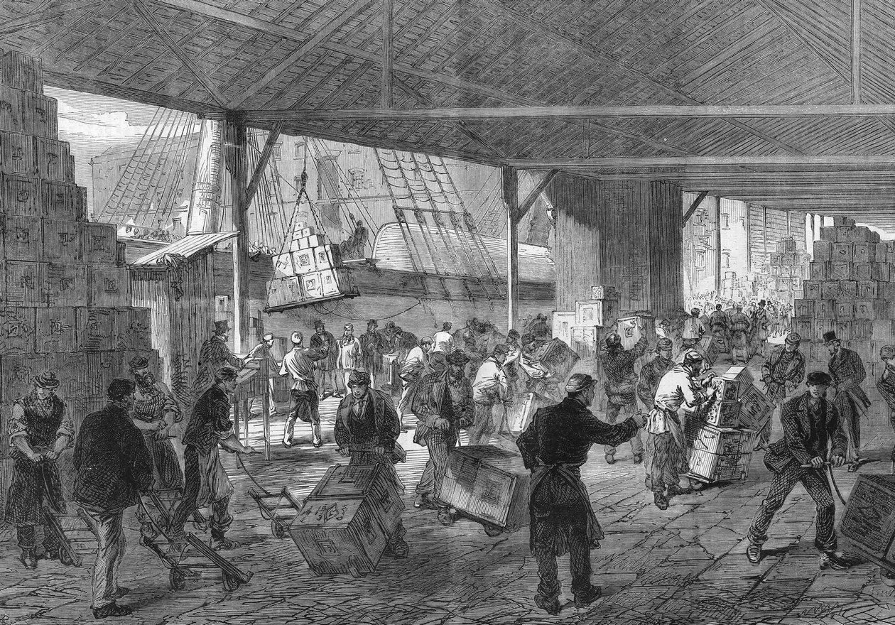 London 1868: a tea érkezése a dokkokba. alkotó: Unknown artist