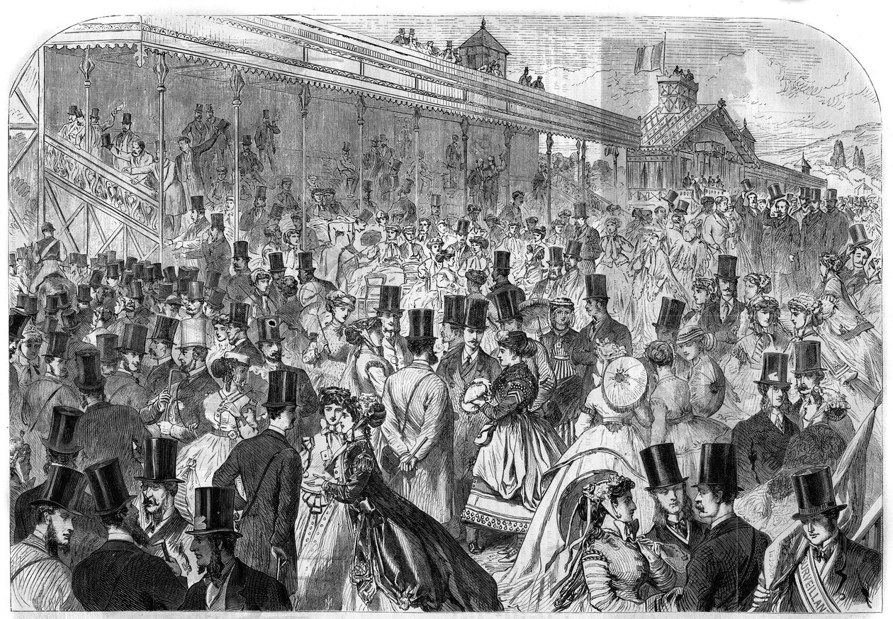 Longchamp Racecourse: a Bois de Boulogne-i versenyek lelátói április 22-én, hétfőn. Gravírozás „” L