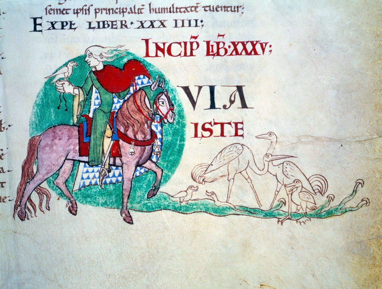 Lord a sólyomvadászat. A középkor miniatűrje. „Moralia in Job” kézirat a Citeaux-i apátságból I. Gergely pápának alkotó: Unknown artist