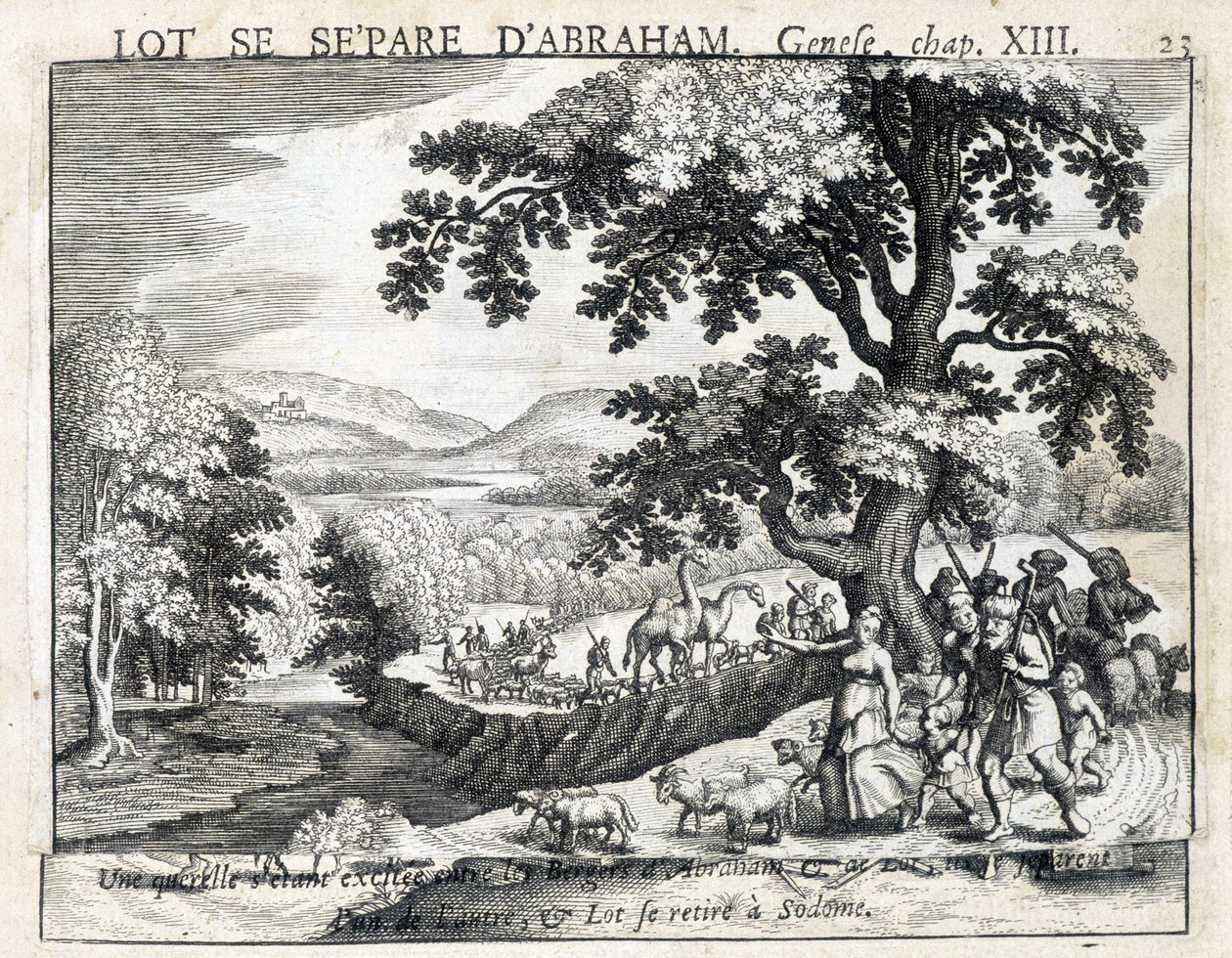 Loth elválik Ábrahámtól – Biblia, metszet alkotó: Unknown artist