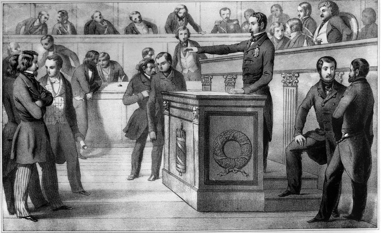 Louis-Napóleon (III. Napóleon) 1848. december 20-án esküdt meg a köztársaságnak – 1848. december 20-án esküdt III. Lajos Napóleon (Louis-Napoleon), akit hivatalosan a köztársaság elnökének kikiáltottak, az 1848. december 20-i nemzetgyűlésen. marad f alkotó: Unknown artist