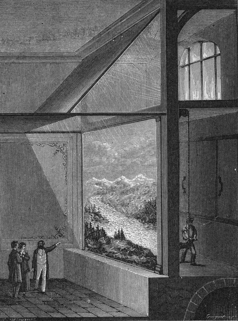 Louis Daguerre bemutatta a diorámát és a festményváltás módját alkotó: Unknown artist