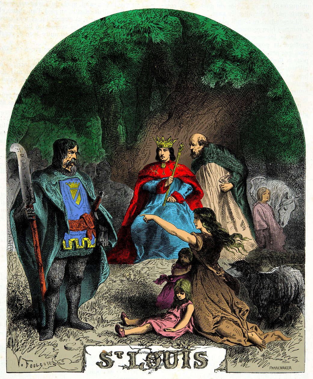IX. Lajos (Szent Lajos 1214-1270) igazságot szolgáltat egy tölgy alatt, Metszet 19. század alkotó: Unknown artist