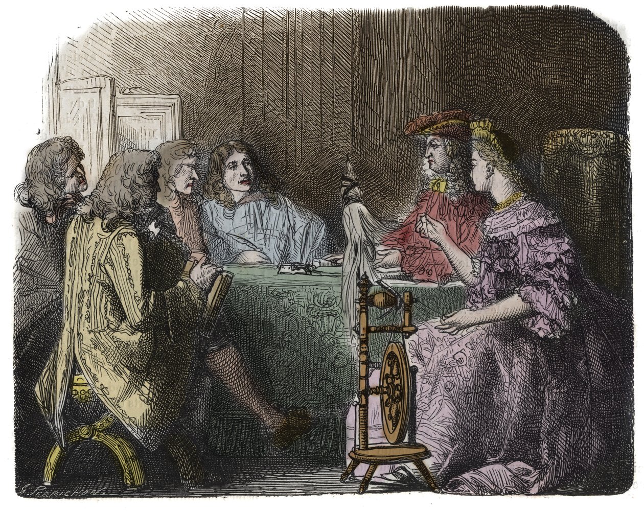 XIV. Lajos üzletet köt minisztereivel Madame de Maintenon lakásában (metszet) alkotó: Unknown artist