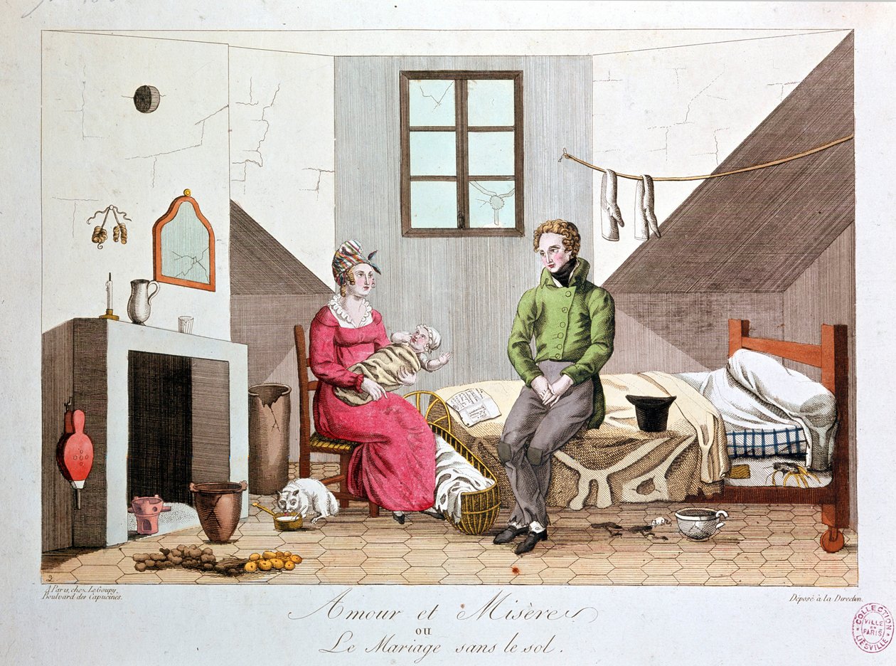 Szerelem és nyomorúság vagy házasság talaj nélkül, szegényes háztartás, 19. század eleje alkotó: Unknown artist