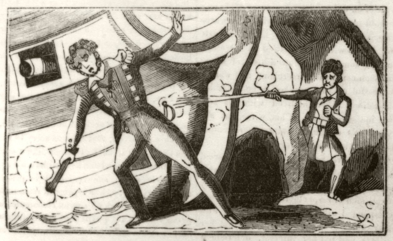 „Lowther lelőtt egy angol kapitányt, miközben lőtte a hajóját”, 1836 körül alkotó: Unknown artist