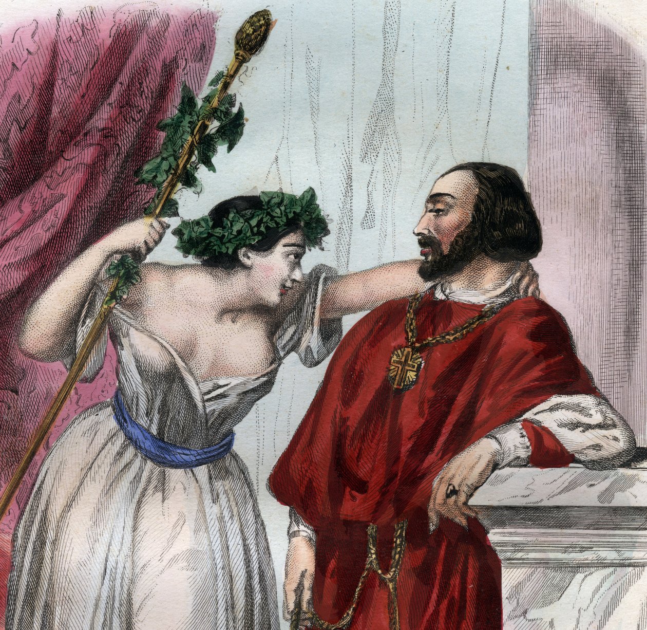 Lucrece Borgia (1480-1519) testvérével, Cesar Borgiával. (Lucrezia és Cesare Borgia). 1842-ből származó metszet a „Histoire des Popes: bűncselekmények, gyilkosságok, mérgezések, paricidák, házasságtörések, vérfertőzés...” könyvébe Maurice Lachatre. Magángy alkotó: Unknown artist