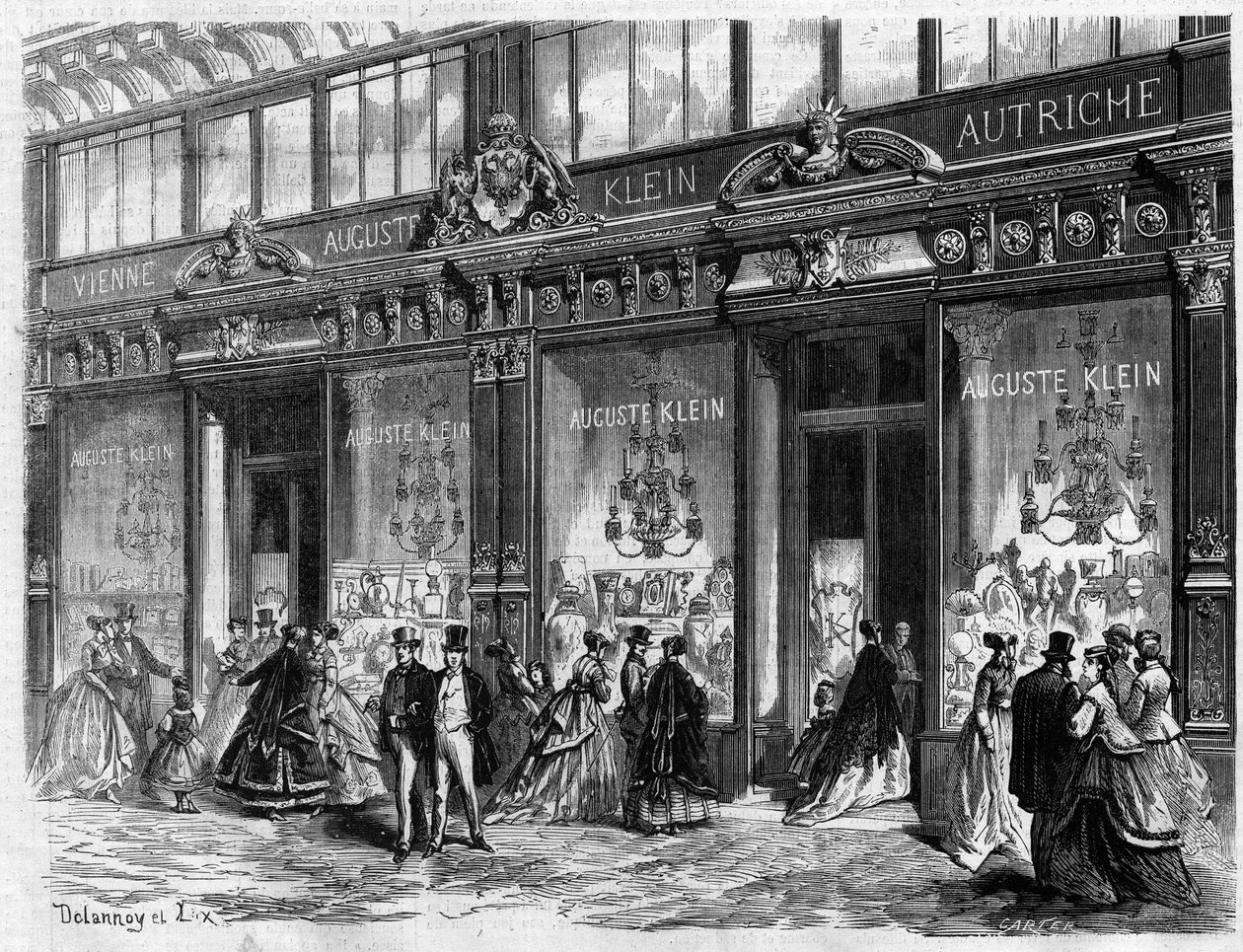 Luxus Párizsban: Az Auguste Klein Boulevard des Capucines üzletének megnyitása. Metszet a „The Illustrous Universe”-be alkotó: Unknown artist