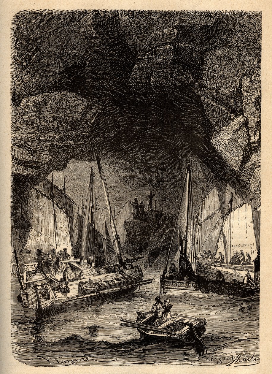 MORGAT barlangjai - Morgat tengeri barlangjai - Finistere - Bretagne - "" PATRIE" vésése - LEÍRÁS PECTURESSE DE LA FRANCE EN 6 KÖTET: LUCIEN HUARD - 19. század vége alkotó: Unknown artist