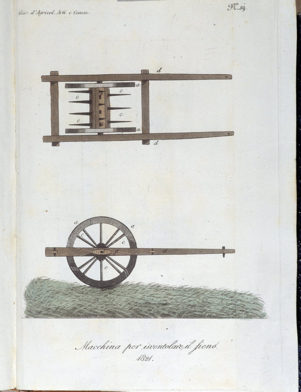 Gép széna levegőztetésére. A tábla a "" Journal of Agriculture, Arts and Technikák ""-ból (Revue d