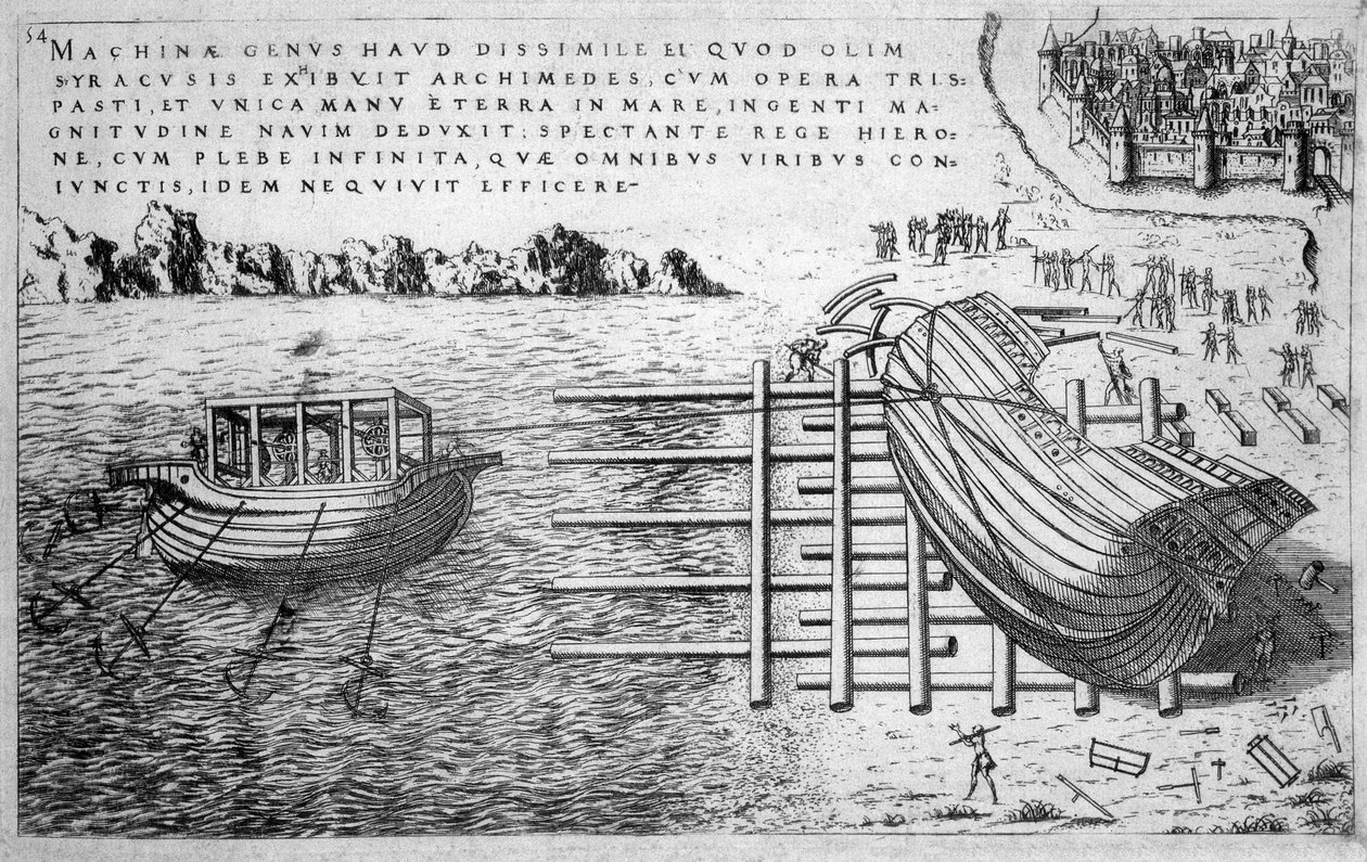 Hajók vízre bocsátására szolgáló gép a 16. században - a szerk. 1578 alkotó: Unknown artist