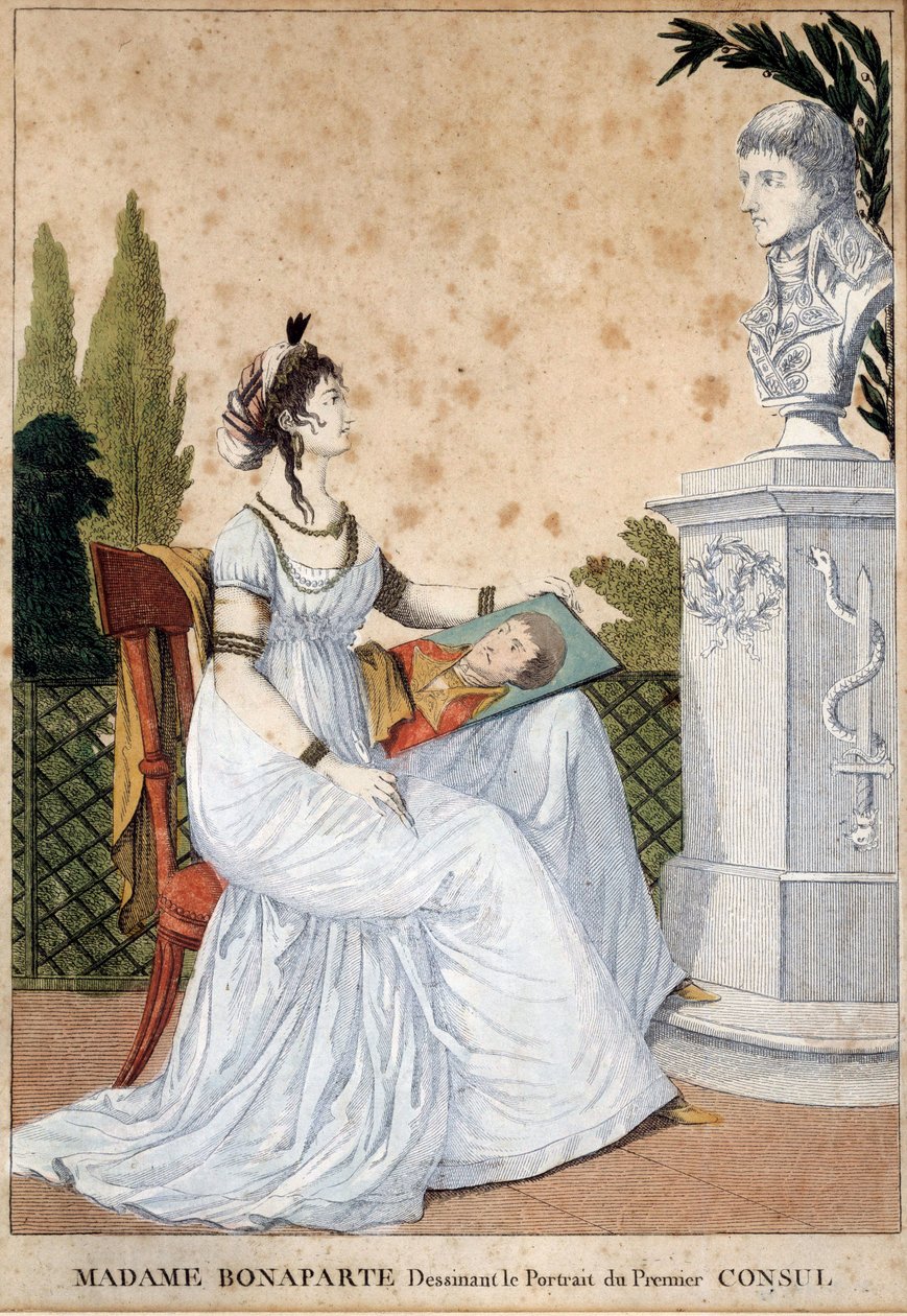 Madame Bonaparte Josephine de Beauharnais első konzul (1763-1814) portréját rajzolta férje, Bonaparte Napóleon (1769-1821) mellszobra elé. Névtelen nyomtatás. 1799-1804. V 0,24x0,17 m Malmaison, musee du chateau alkotó: Unknown artist