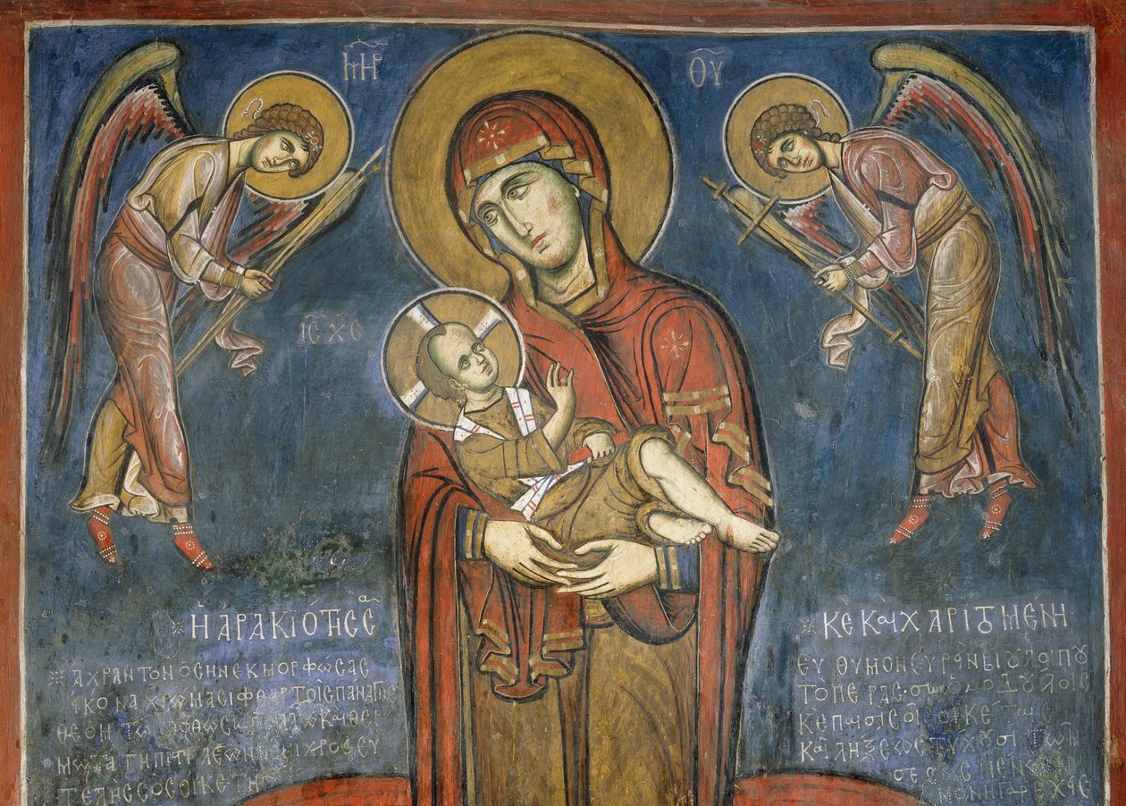 Madonna gyermekkel arkangyalok között, freskó (1192), Panagia Tou Araka templom (borsó Boldogasszony temploma) (UNESCO Világörökségi Lista, 2001), Lagoudera, Troodos-hegység, Ciprus alkotó: Unknown artist