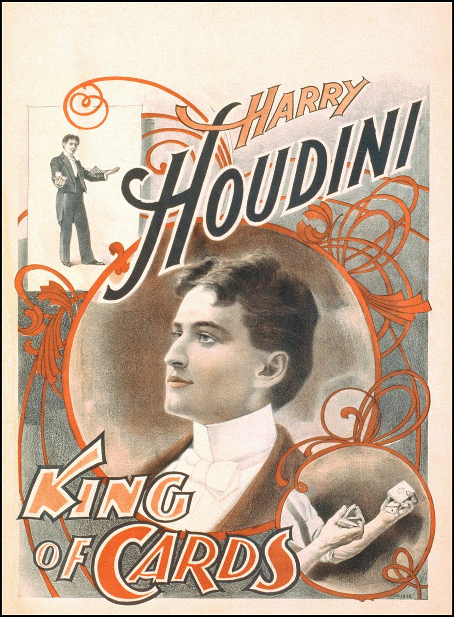 Bűvész posztere „Harry Houdini, a kártyakirály” alkotó: Unknown artist