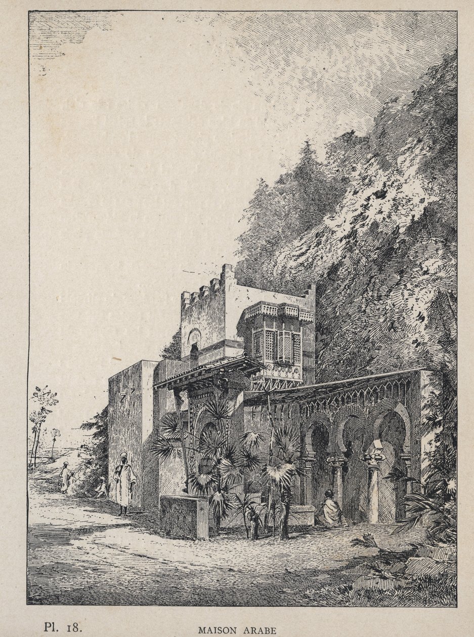 Arab Ház – 1889-es metszet az „Emberi lakhatás története az 1889-es egyetemes kiállításon, Charles GARNIER úr – Librairie centrale des beaux-arts Paris 1889” című könyvében alkotó: Unknown artist