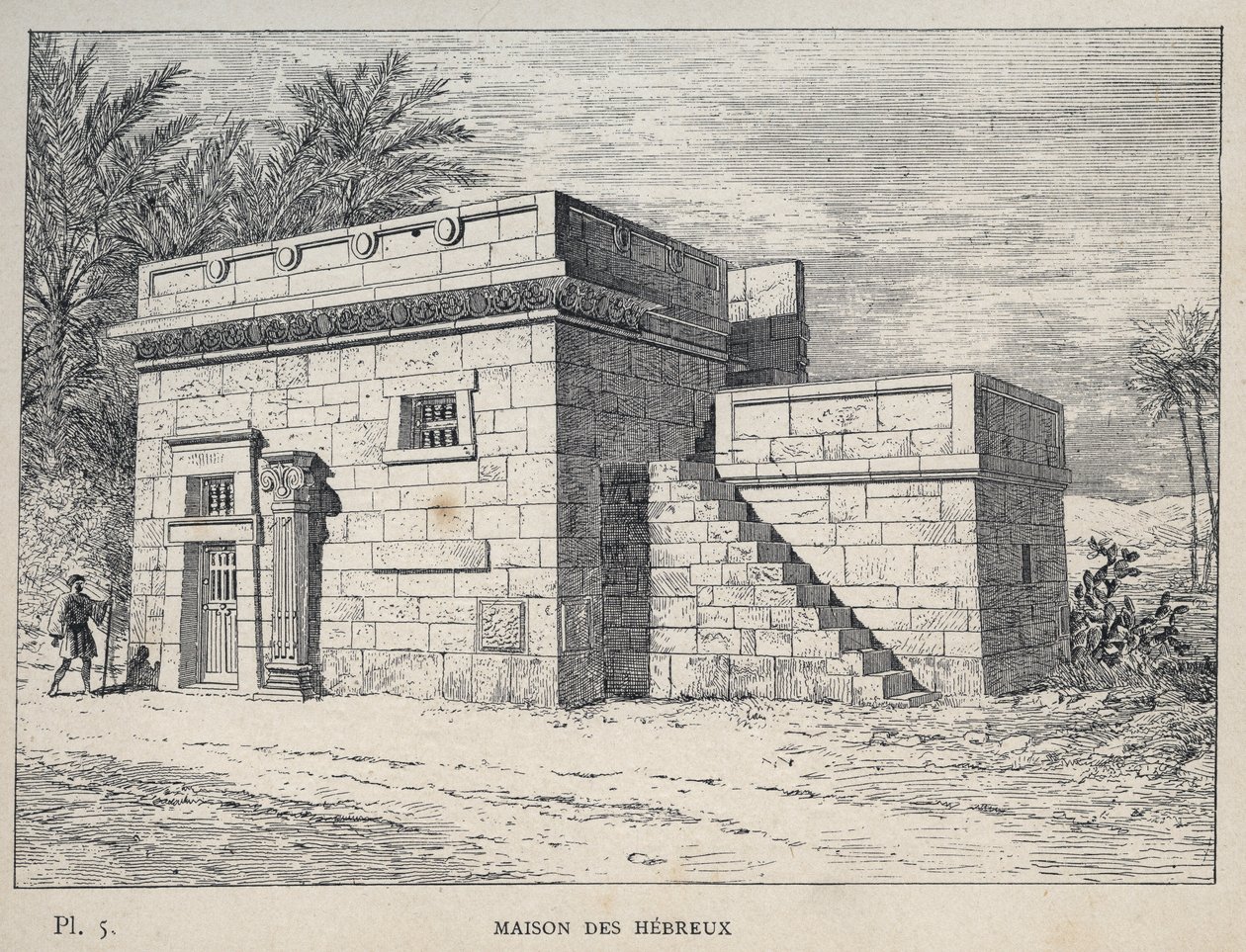Maison des Hébreux - (héber otthon) 1889-es metszet az „Emberi lakhatás története az 1889-es egyetemes kiállításon, Charles GARNIER úr – Librairie centrale des beaux-arts Paris 1889” című könyvében. alkotó: Unknown artist