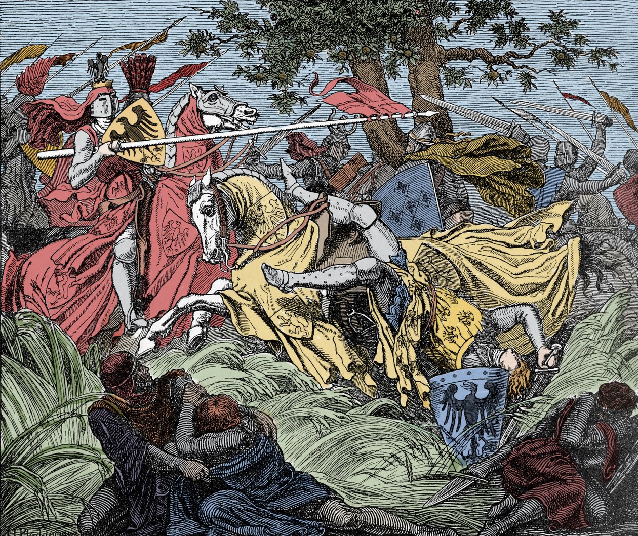 Manfred meghalt a csatában – Benevent csata (1266. február 26.): I. Manfréd (Hohenstaufen) halála alkotó: Unknown artist