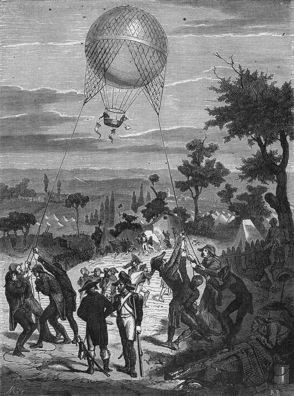 A köztársasági hadseregben használt fogságban lévő aerosztát manővere. In „Album de la science”, Éditions Jouvet alkotó: Unknown artist