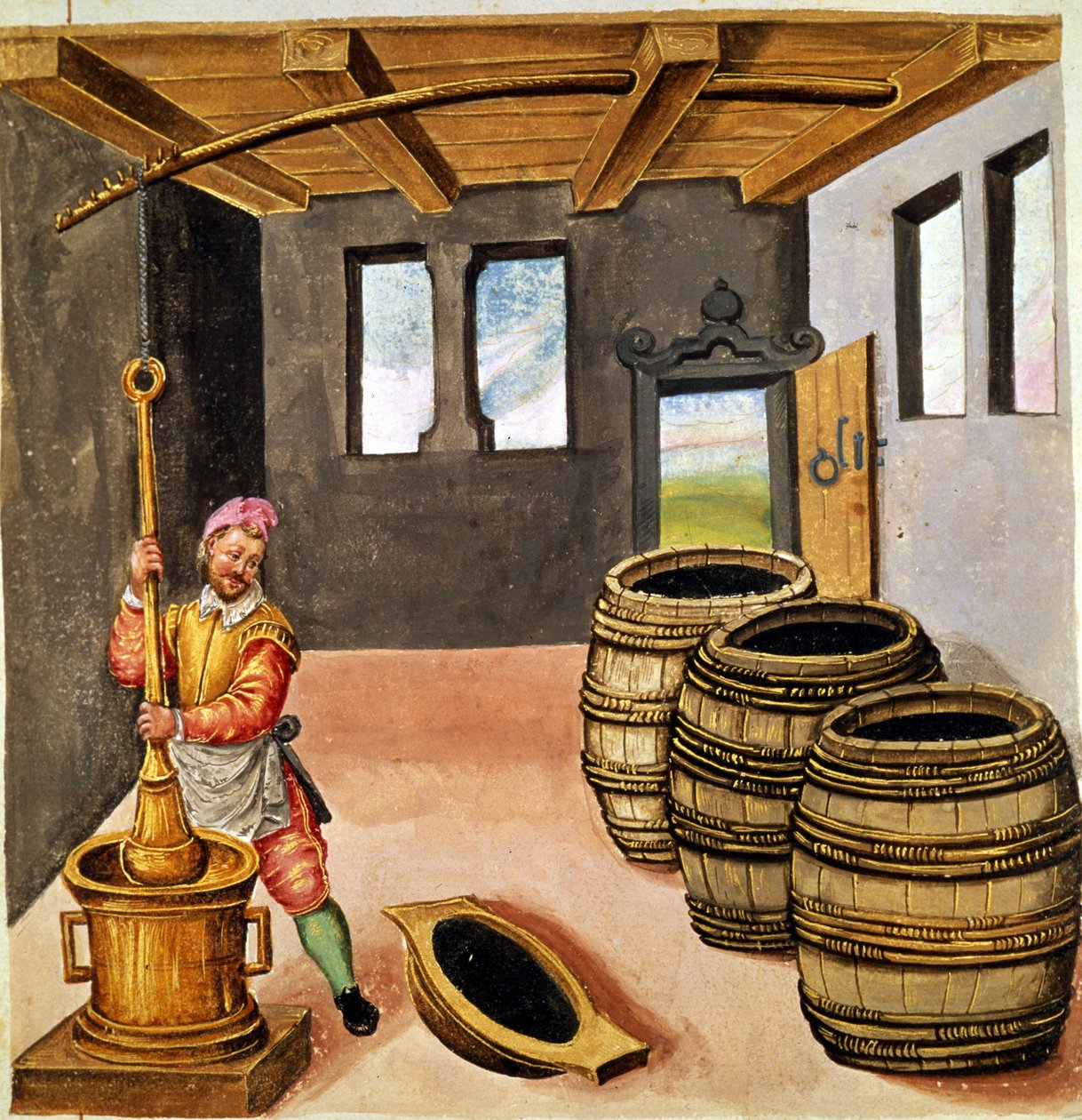 Fekete por gyártása - a 16. századi „Pirotechnika, fegyvertár és erődítmények kézikönyve” című könyvében. alkotó: Unknown artist