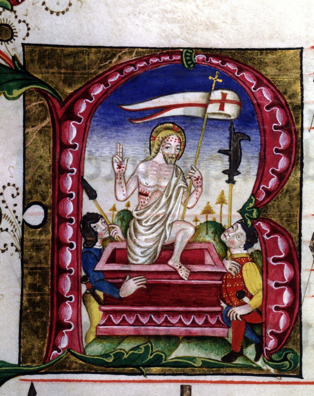 Egy liturgikus ének kézirata. A feltámadást ábrázoló miniatűr. 15. század. Lódi Koronás Szűz temploma. alkotó: Unknown artist