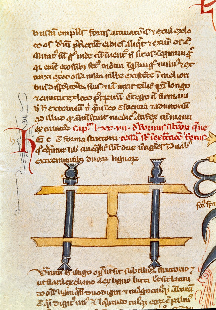 Guillaume de Salicet (Guglielmo da Saliceto) (1207-1270) szerzetes és orvos kéziratos oldala: „” Sebészet”” (MS. LAT.VII XXXII-3023). 14. századi Biblioteca Marciana Velence alkotó: Unknown artist