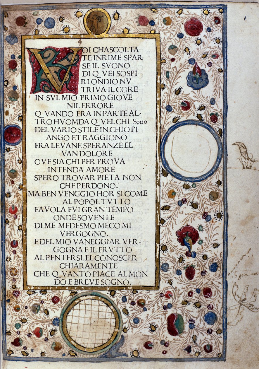 Francesco Petrarca (Petrarca) (1304-1374) "" Il Canzoniere "" kéziratos oldala, 1493 alkotó: Unknown artist