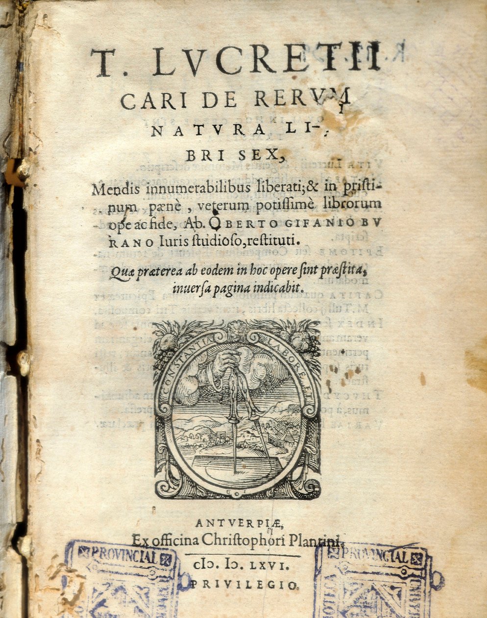 Lucrece (Titus Lucretius Carus) latin filozófus (Kr.e. 98-55) "De natura rerum" (A természetből) 6. kötetének kéziratos oldala, 1564 alkotó: Unknown artist