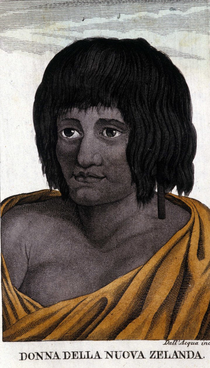Maori nő Új-Zélandról. század elejéről származó metszet. alkotó: Unknown artist