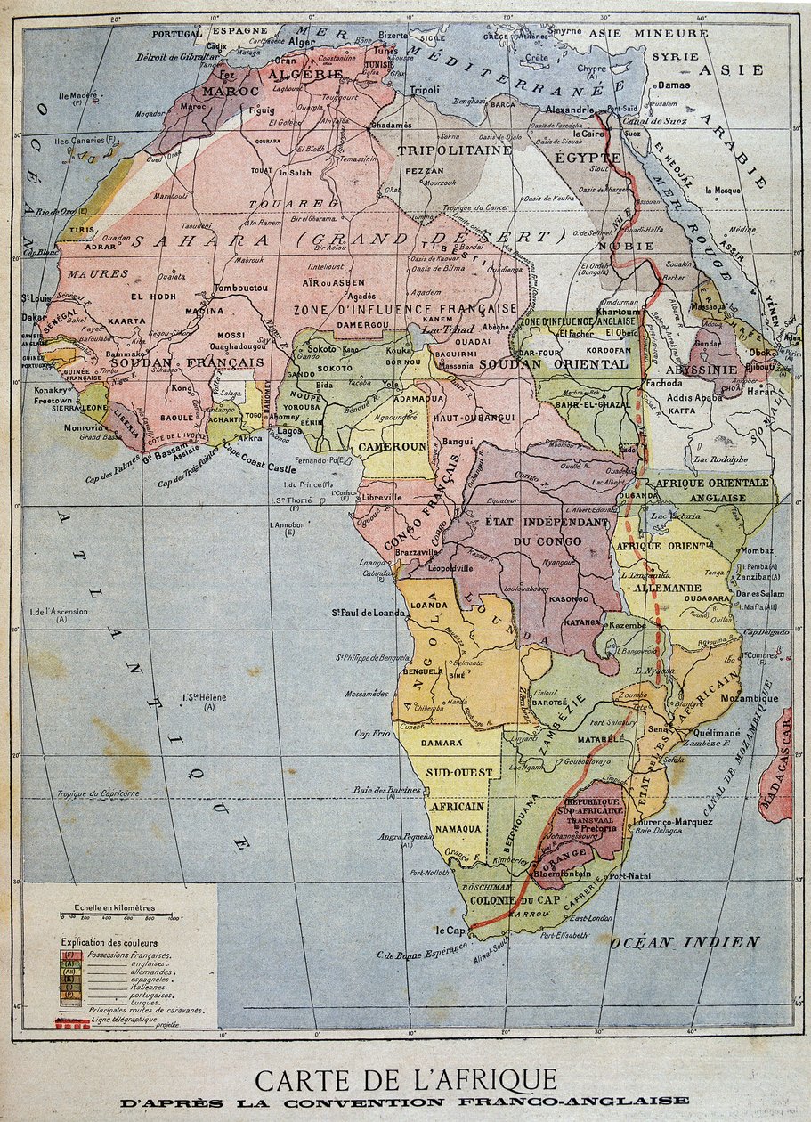 Afrika térképe a francia-angol egyezmény szerint – az 1899.09.04-i „” Le Petité Journal”-ban alkotó: Unknown artist