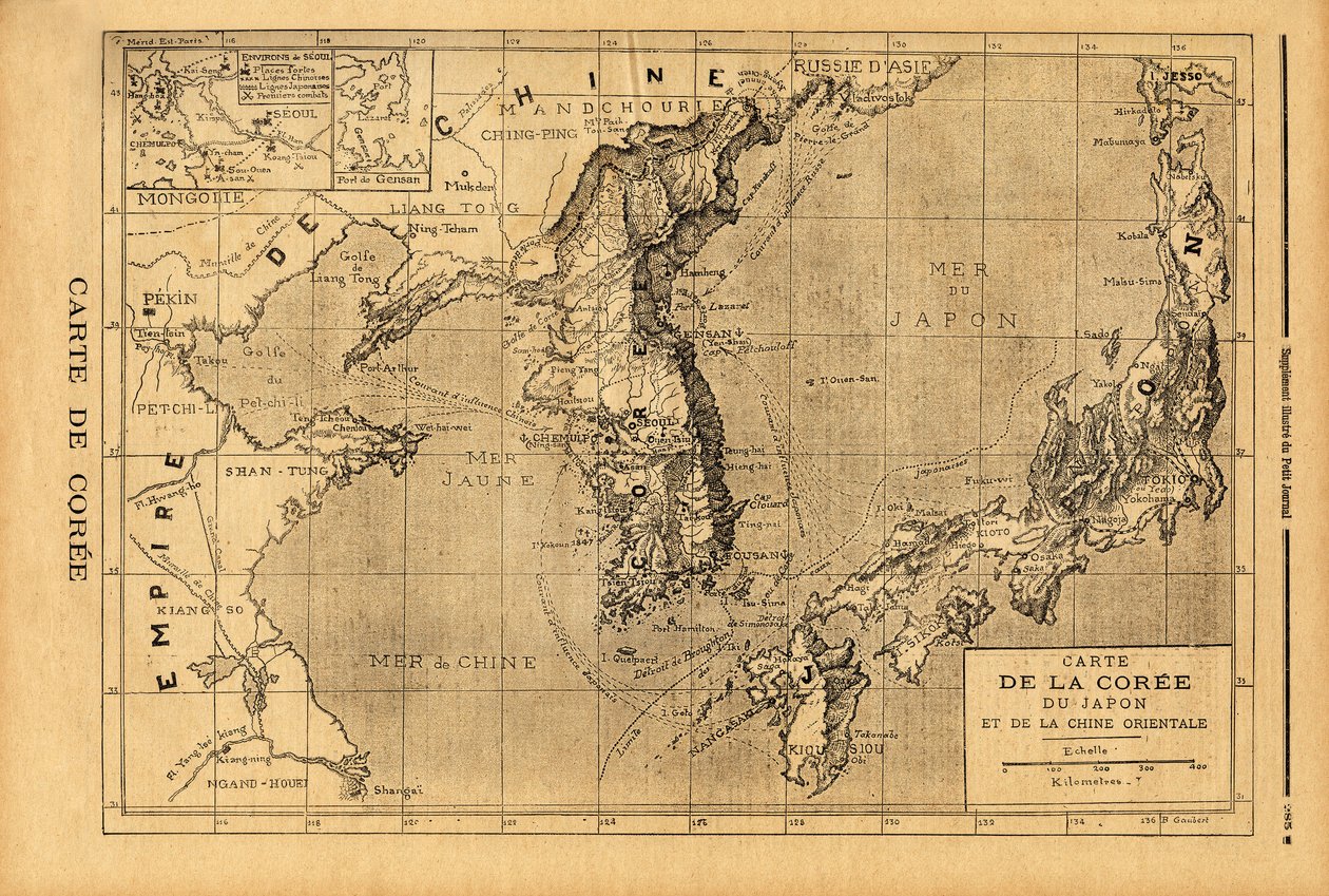 Korea, Japán és Kelet-Kína térképe. Metszet a „” Le petit journal”-ban 1894.09.03. Selva gyűjteménye. alkotó: Unknown artist