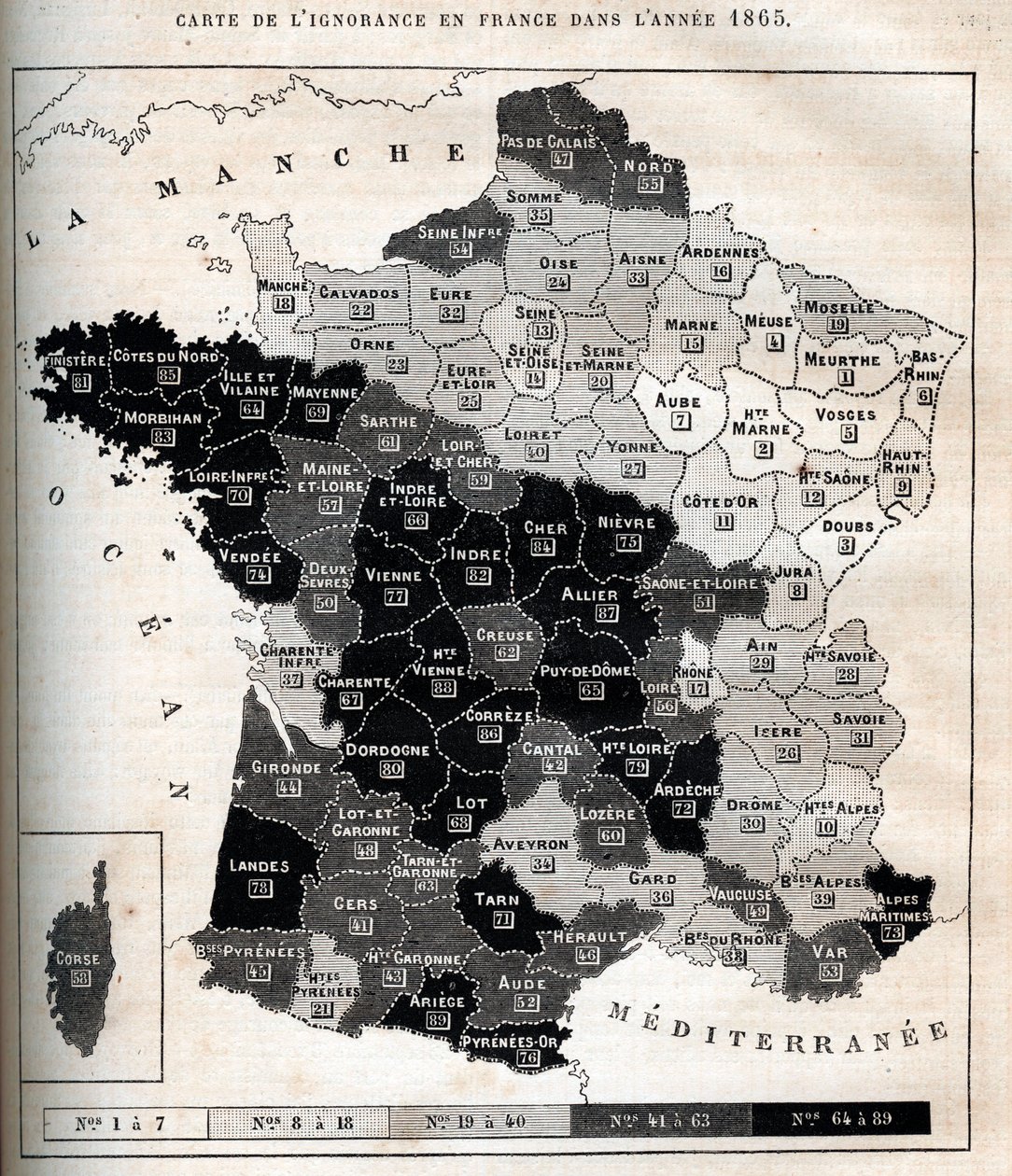 A tudatlanság térképe Franciaországban 1865-ben - alkotó: Unknown artist