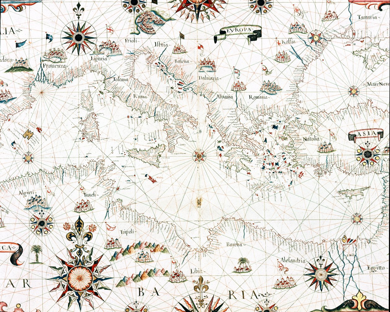 A Földközi-tenger és a partvonal térképe (Castellini portulánjának részlete alkotó: Unknown artist