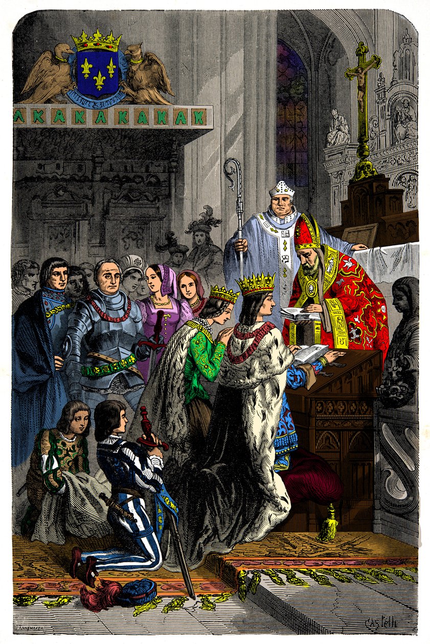 VIII. Károly (1470-1498) és Bretagne-i Anna (1477-1514) házassága 1491. december 13-án a langeais kastélyban, metszet XIX. alkotó: Unknown artist