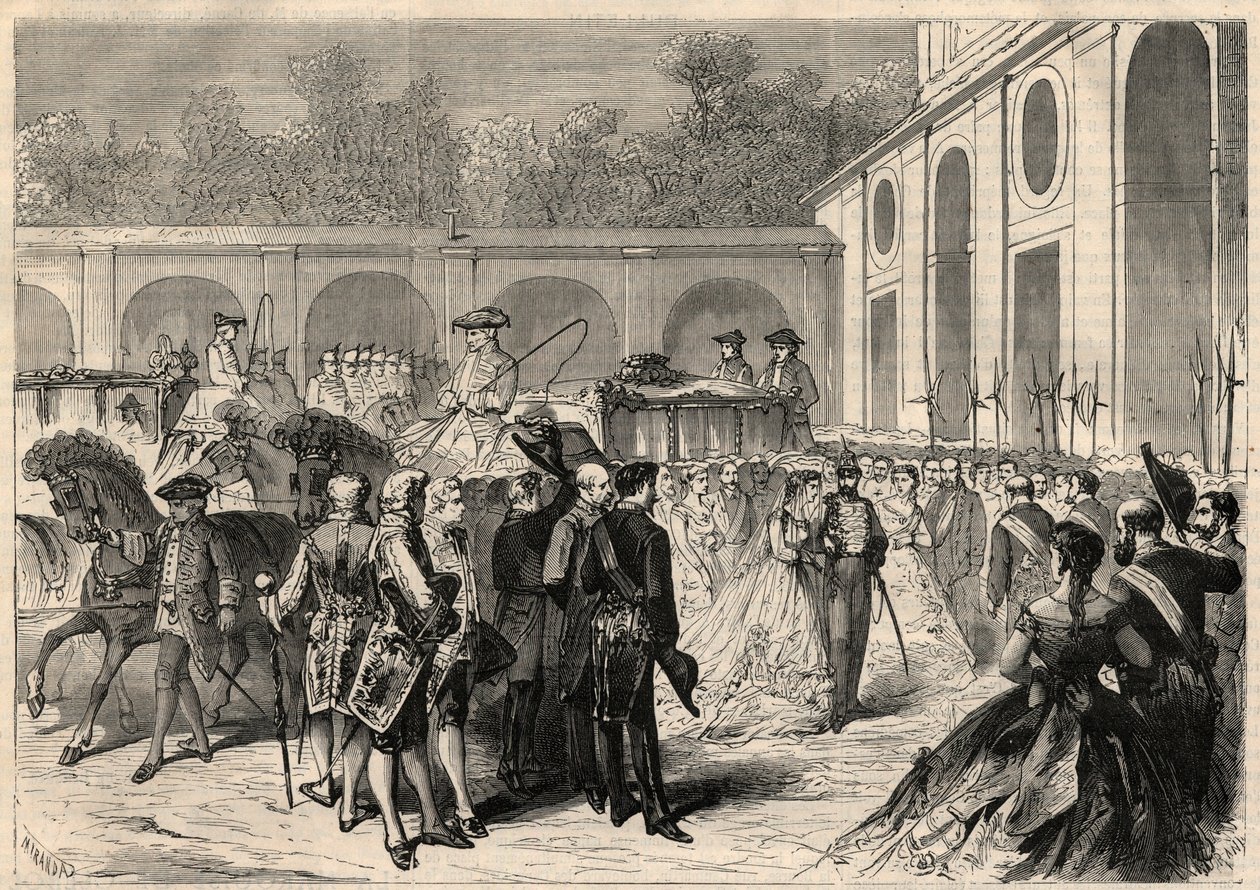 A csecsemő spanyol Marie-Isabelle (Marie Isabelle) (Isabel de Borbon y Borbon) (1851-1931) és Gaetan de Bourbon-Sicilies (Bourbon Sicilies) (1846-1871), Agrigento (Girgenti) grófjának házassága: érkezése: a kortézs az Atocha királyi bazilikában alkotó: Unknown artist