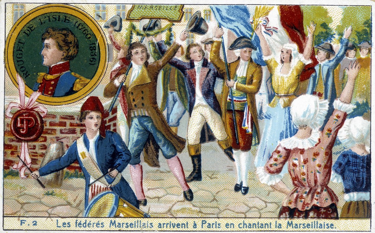 A marseille-i szövetségek a Marseillaise-t énekelve érkeznek Párizsba – chromo., 19. század vége alkotó: Unknown artist